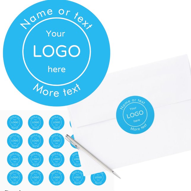 Add your company business shop logo blue  classic round sticker (Creator Uploaded)