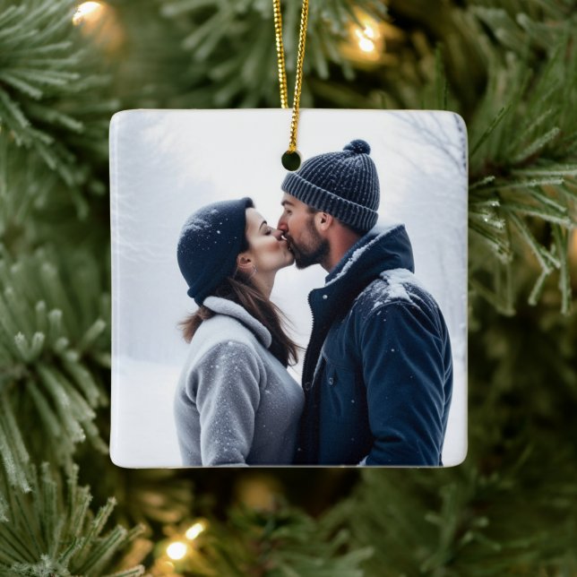Add Your Couple's Photo to this Christmas Ceramic Ornament (Tree)