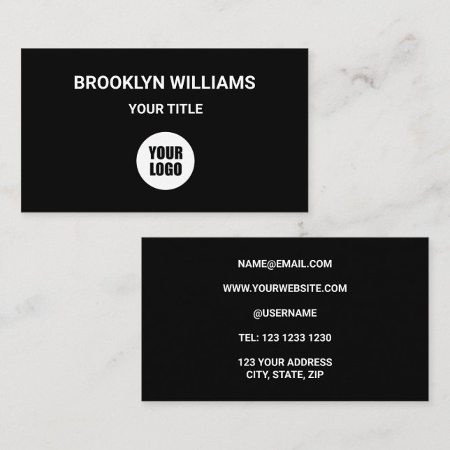 Add Your Custom Logo Circle Dark Professional Business Card (Front/Back)