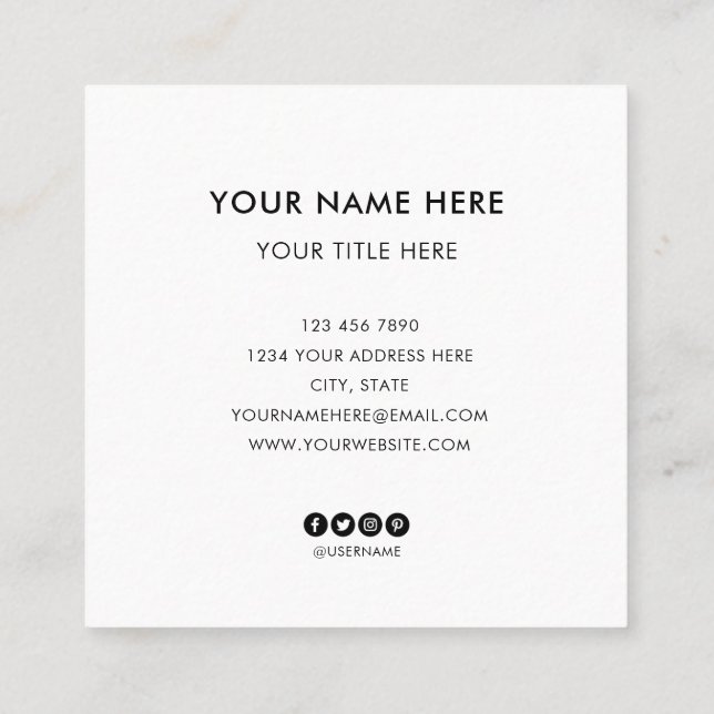 Add your custom logo circle professional white squ square business card (Back)
