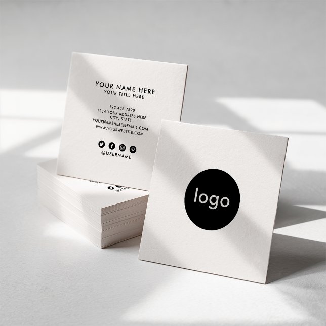 Add your custom logo circle professional white square business card (Add your custom logo circle professional white)