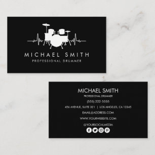 Add your custom logo Drums Heartbeat Drummer Business Card