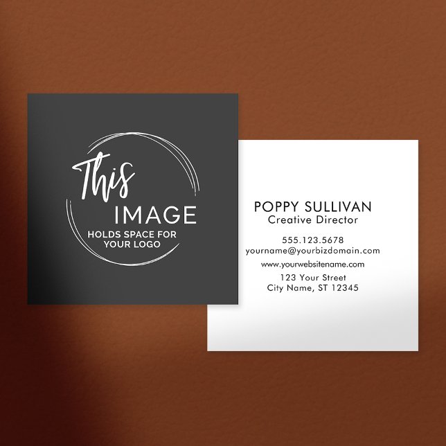 Add Your Custom Logo Elegant, White on Dark Grey Square Business Card (Creator Uploaded)