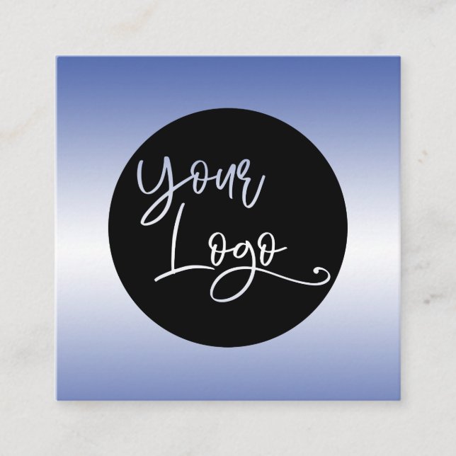 Add Your Custom Logo Over Blue and White Ombre Square Business Card (Front)
