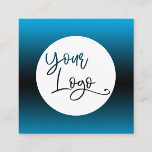 Add Your Custom Logo Over Sky Blue and Black Ombre Square Business Card