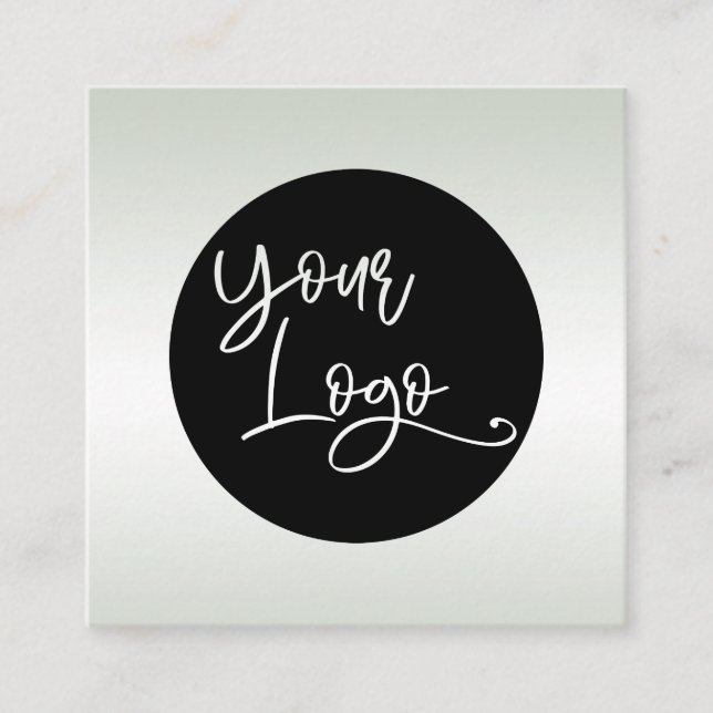 Add Your Custom Logo Sage Green and White Ombre Square Business Card (Front)