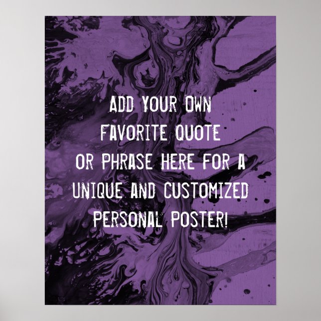 Add Your Custom Quote Black Marble, Medium Purple Poster (Front)