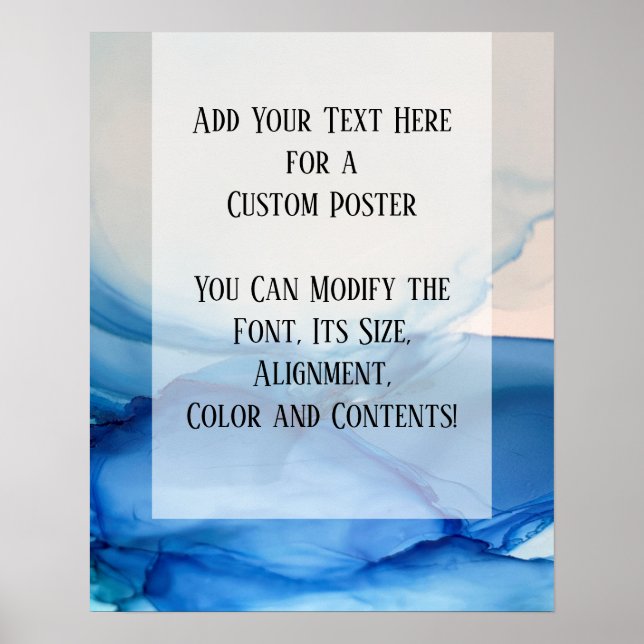 Add Your Custom Text Blue Abstract Alcohol Ink Poster (Front)