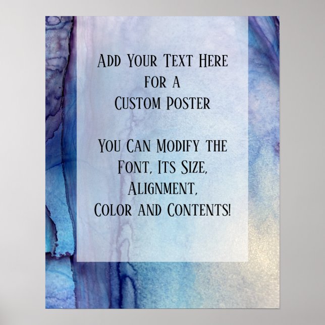 Add Your Custom Text Blue & Purple Alcohol Ink Poster (Front)