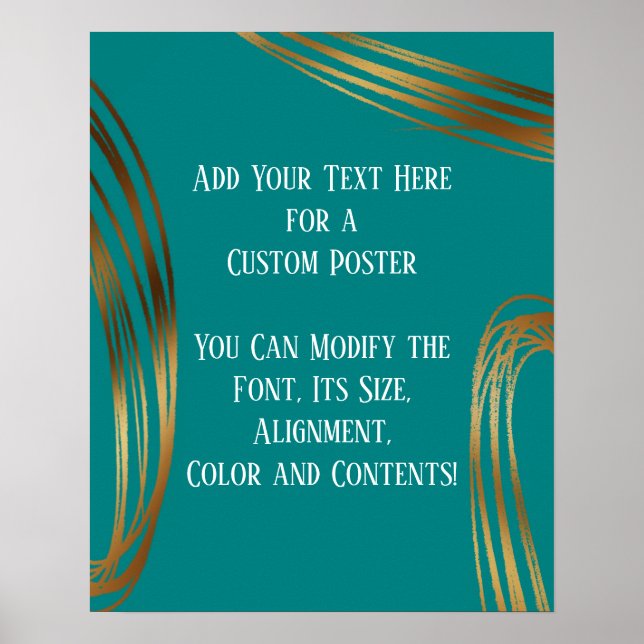 Add Your Custom Text Scribbled Gold Ovals Teal Poster (Front)