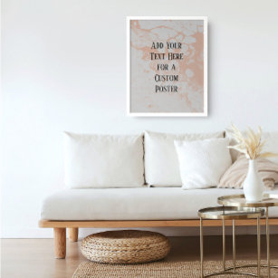 Add Your Custom Text, White & Light Salmon Marble Poster