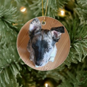 Add Your Cute Custom Puppy Photo Double-sided Ceramic Ornament