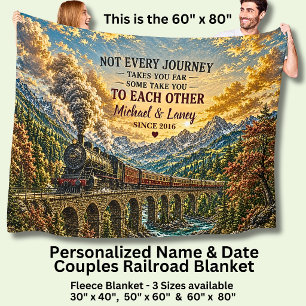 Add Your Details Steam Train on Bridge Couples Fleece Blanket