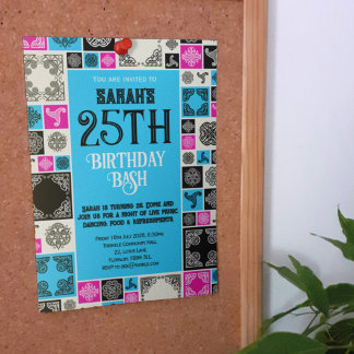 Add Your Event Decorative Tile Magenta Blue Border Invitation