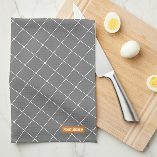 Add your family name diamond cute minimalist grey  tea towel (Quarter Fold)