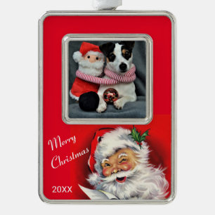 Add Your Family or Pet Photo Santa Claus Silver Plated Framed Ornament
