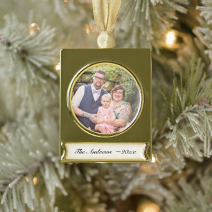 Add your Family Portrait to this Christmas Gold Plated Banner Ornament