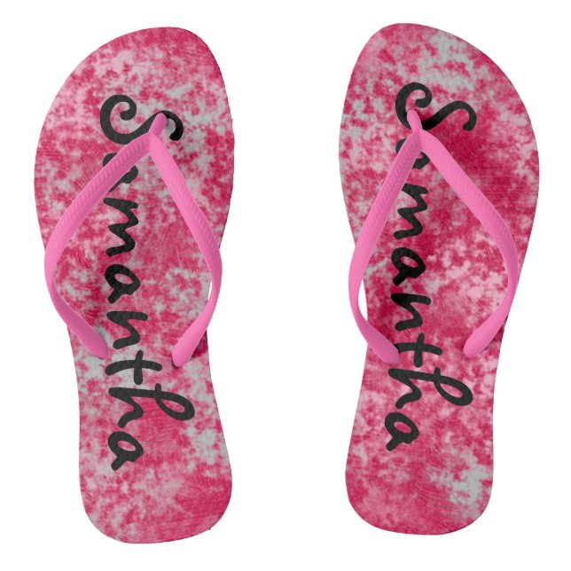 Add your First Name Cute Abstract Pink Color Thongs (Footbed)