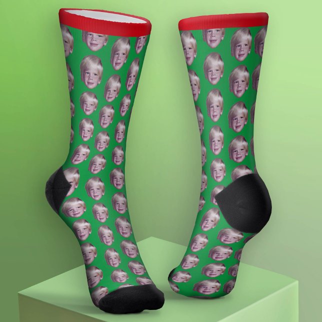 Add Your Floating Head Photo - Christmas Red Green Socks (Custom Face Socks - Add Your Photo)