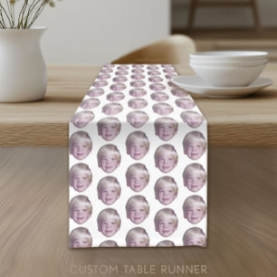Add Your Floating Head Photo - Small Pattern Black Short Table Runner