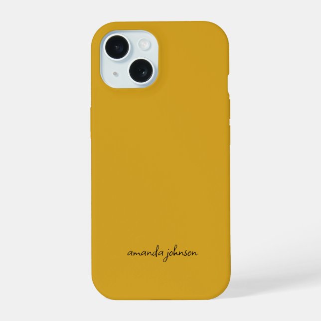 Add Your Full Name Minimal Monogram Mustard Yellow iPhone 15 Case (Back)
