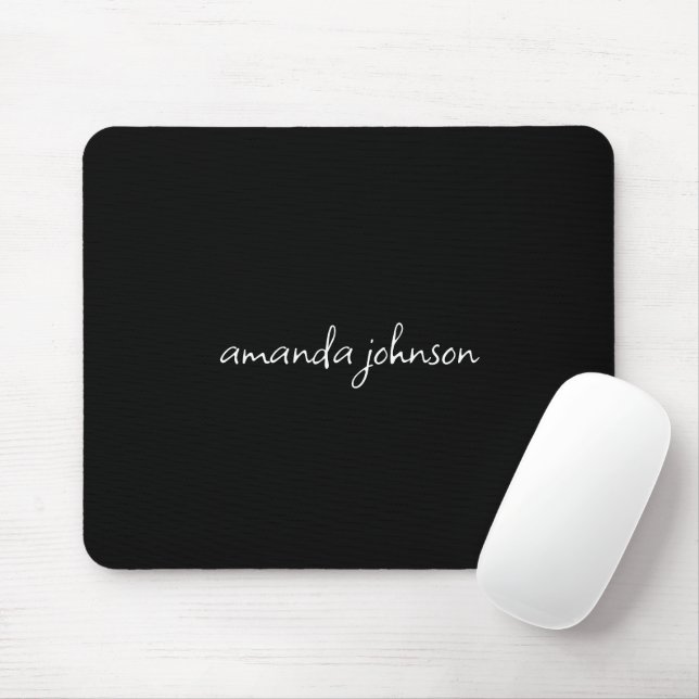 Add Your Full Name Minimal Monogram on Black Mouse Pad (With Mouse)