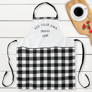 Add Your Image or Logo, Black White Buffalo Plaid Apron