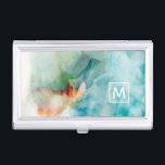 Add Your Initial | Aversion - Blue Watercolor Business Card Holder<br><div class="desc">Aversion I by Sisa Jasper. A beautiful,  hazy watercolor design made with blues and other accent colours that fade towards the upper left.</div>