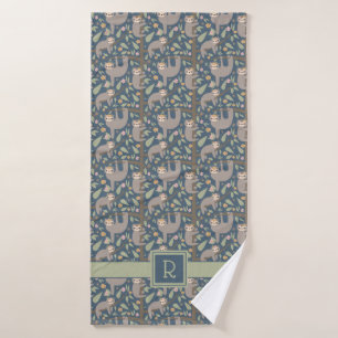 Add Your Initial   Cute Floral Sloth Pattern Bath Towel Set