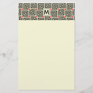 Add Your Initial   Geometric Lines Pattern Stationery