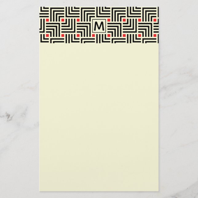 Add Your Initial | Geometric Lines Pattern Stationery (Front)