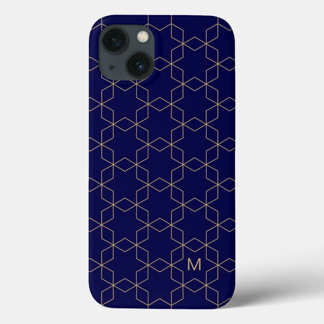 Add Your Initial | Gold Geometric Pattern Case-Mate iPhone Case (Back)