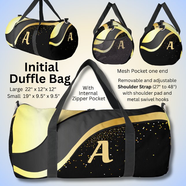 Add Your Initial, Gold Ribbon Design on Black  Duffle Bag (Creator Uploaded)