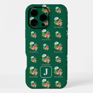 Add Your Initial Green Merry Christmas Pattern iPhone 16 Pro Max Case