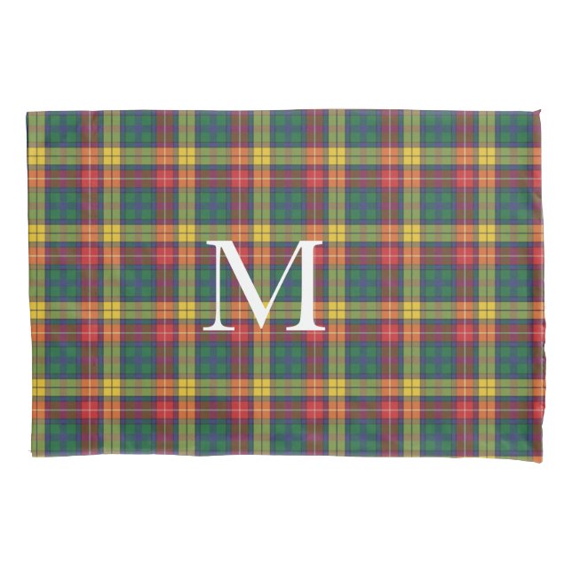 Add Your Initial Monogram Clan Buchanan Plaid Pillowcase (Front)