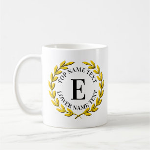 Add Your Initial Name or Text Gold Wreath E F G H  Coffee Mug