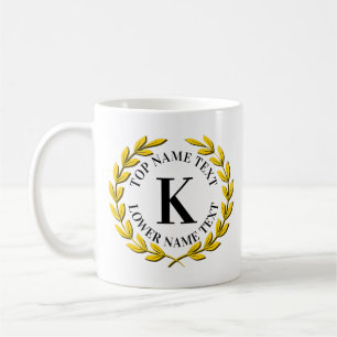 Add Your Initial Name or Text Gold Wreath I J K L Coffee Mug