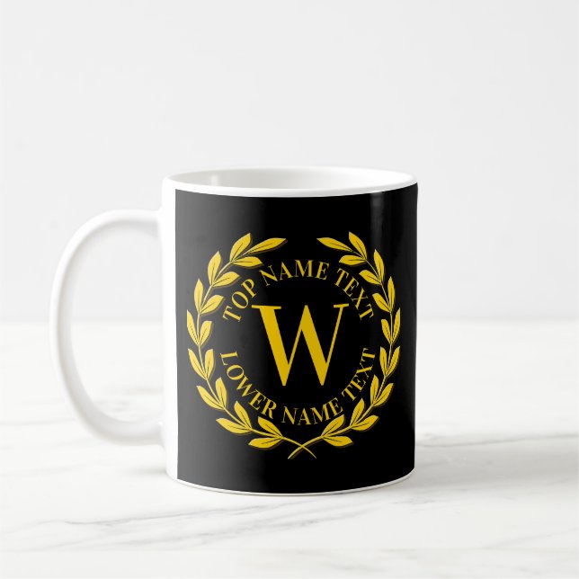 Add Your Initial Name or Text Gold Wreath U V W  Coffee Mug (Left)