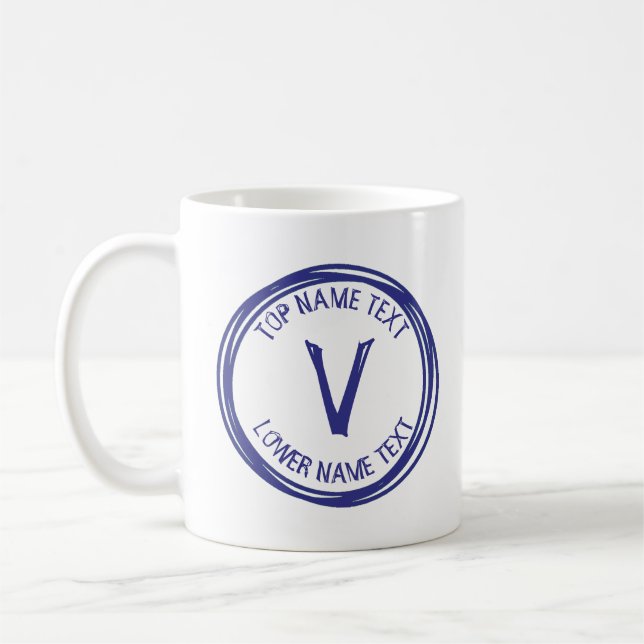 Add Your Initial Name or Text Hand Drawn U V W  Coffee Mug (Left)