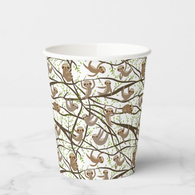 Add Your Initial | Smiling Sloth Pattern Paper Cups (Left)