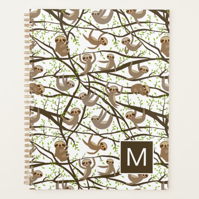 Add Your Initial | Smiling Sloth Pattern Planner (Front)