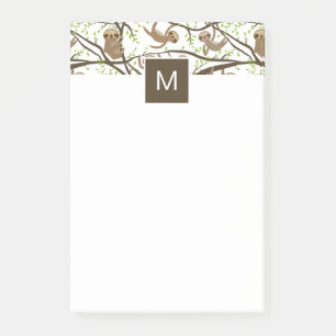 Add Your Initial   Smiling Sloth Pattern Post-it Notes