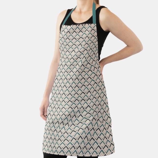 Add Your Initial | Teal Geometric Pattern Apron (Insitu)