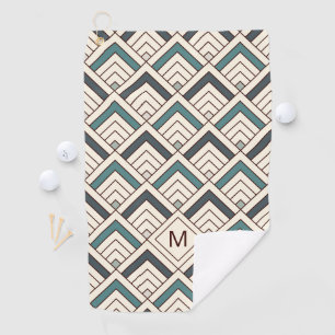 Add Your Initial Teal Geometric Pattern Golf Towel