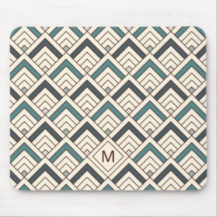 Add Your Initial Teal Geometric Pattern Mouse Pad