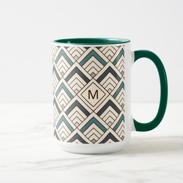 Add Your Initial | Teal Geometric Pattern Mug (Right)