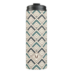 Add Your Initial Teal Geometric Pattern Thermal Tumbler