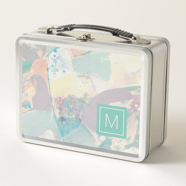 Add Your Initial | White Rock Pastel Metal Lunch Box (Front)