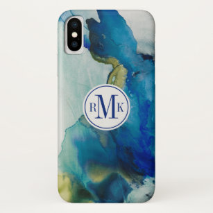 Add Your Initials   Abstract Terrain - Blue Case-Mate iPhone Case
