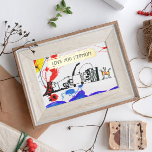 Add Your Kid's Drawing and Photo Custom Stepmother Foil Holiday Card